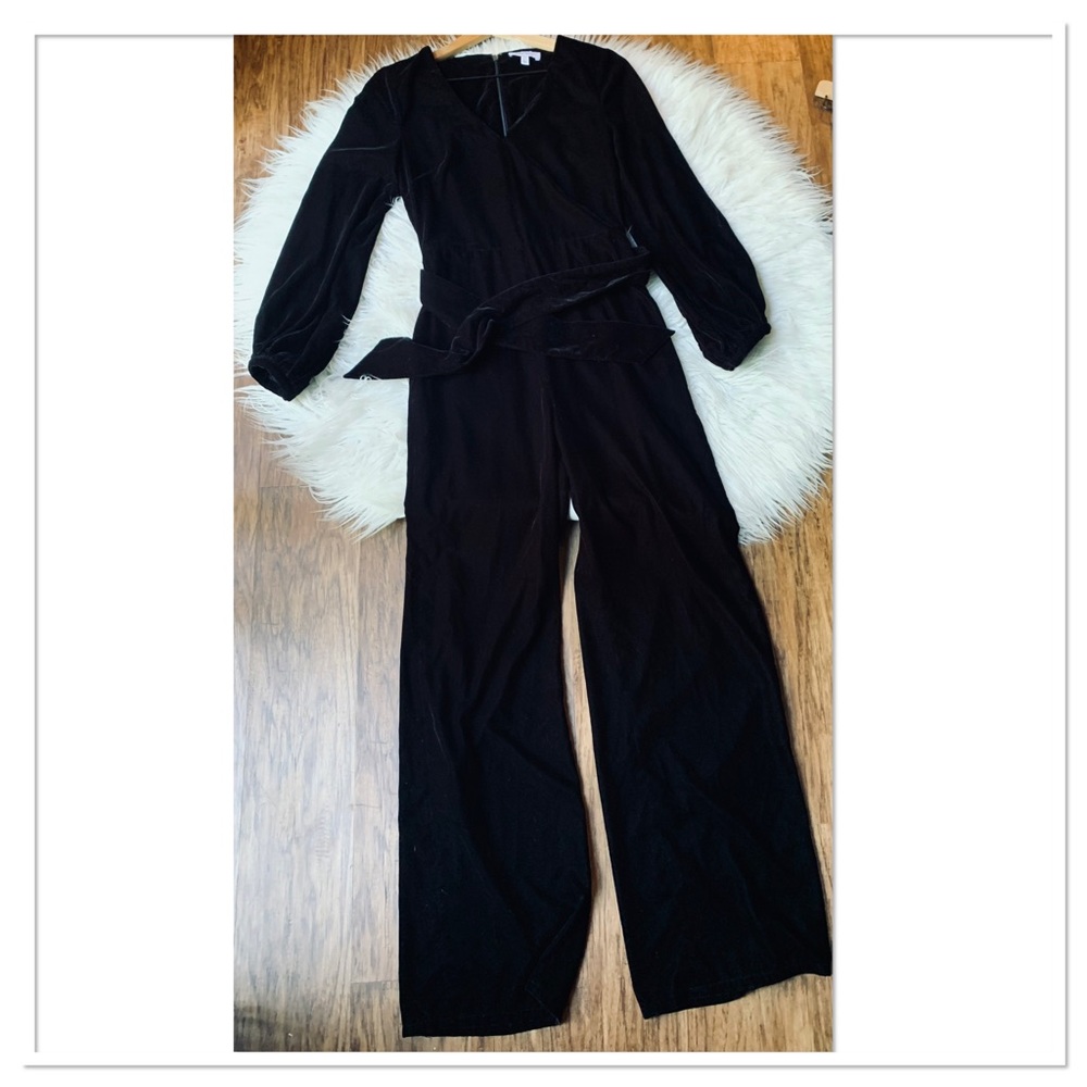 & Other Stories Plunging Velvet Jumpsuit Black Size 4